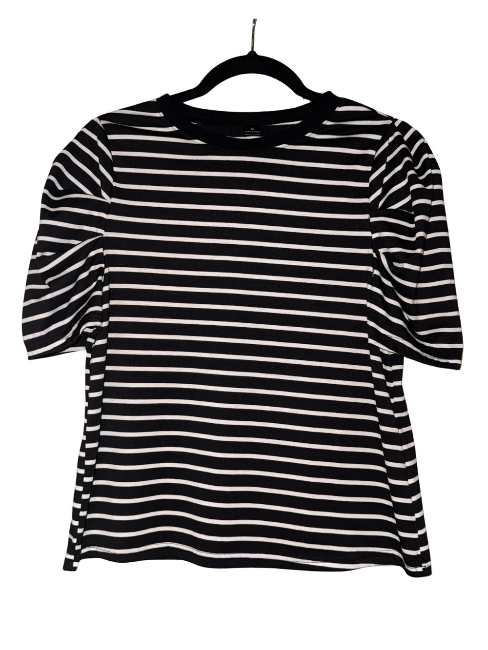Women’s Black & White Striped Puff Sleeve Top